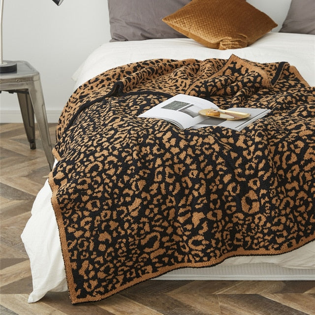 Delicate Knitted Leopard Print  Blanket Throw