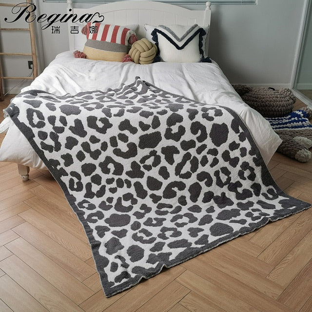 Delicate Knitted Leopard Print  Blanket Throw