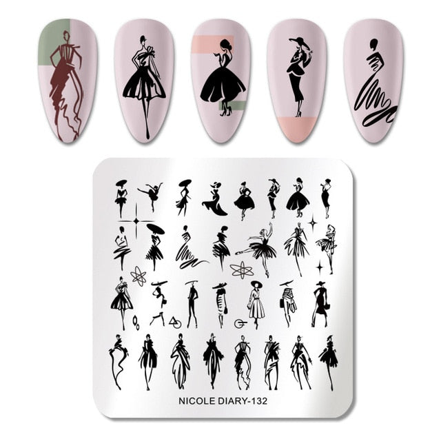 Lady Face Nail Stamp Templates Leaf Floral Printing Stencil