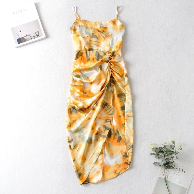 Women Vintage Yellow Tie dye Flower print