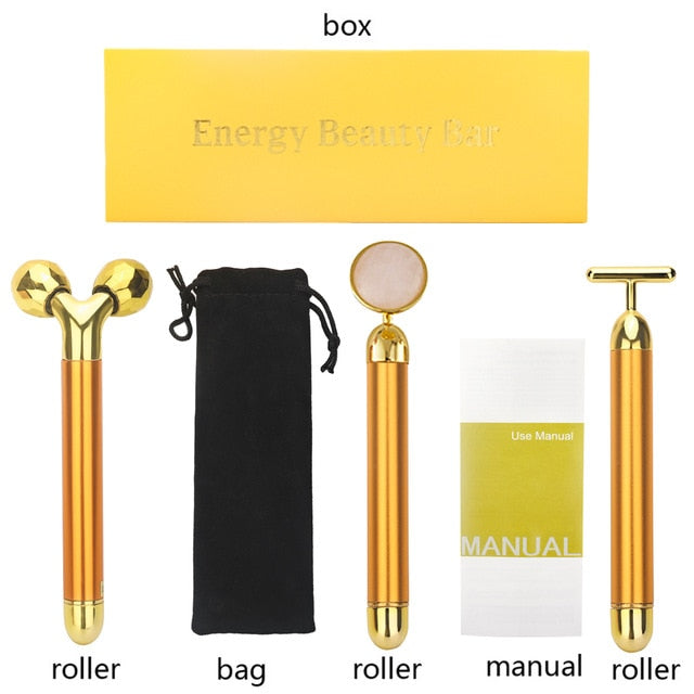 3 in 1 Energy Beauty Bar 24k Golden Vibrating Facial Roller Massager