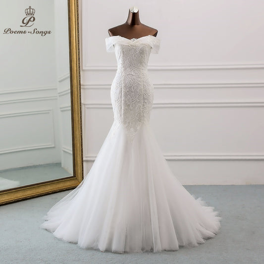 New style Boat Neck beautiful sequined wedding dress