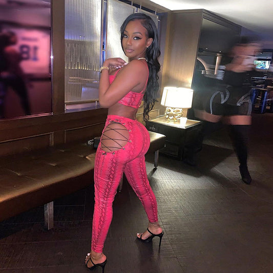 Hollow Out Printed Bandage Two Piece Set