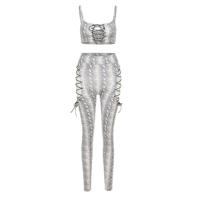 Hollow Out Printed Bandage Two Piece Set