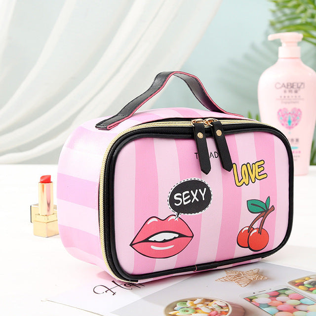Leather Portable Women Cosmetic Bag