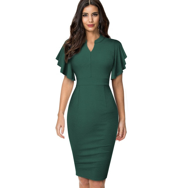 Vintage Solid Color Elegant Women Dress