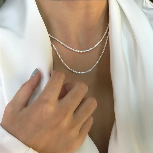 925 Sterling Silver Sparkling Clavicle Chain Choker