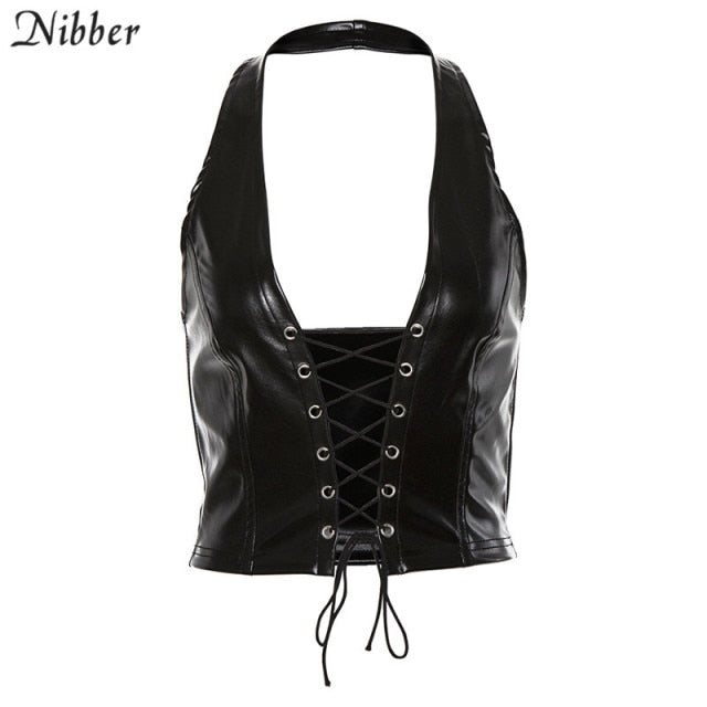 Sexy Punk Black Leather Crop Top