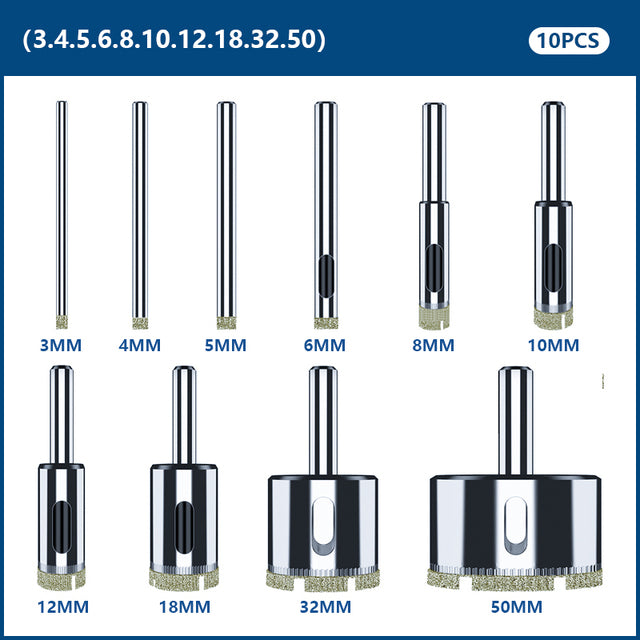 Diamond Coated Drill Bit Set Tile Marble Glass