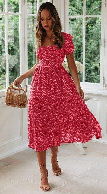 Vintage Print Puff Sleeve Casual Square
