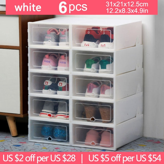 6pc Transparent shoe box storage shoe boxes