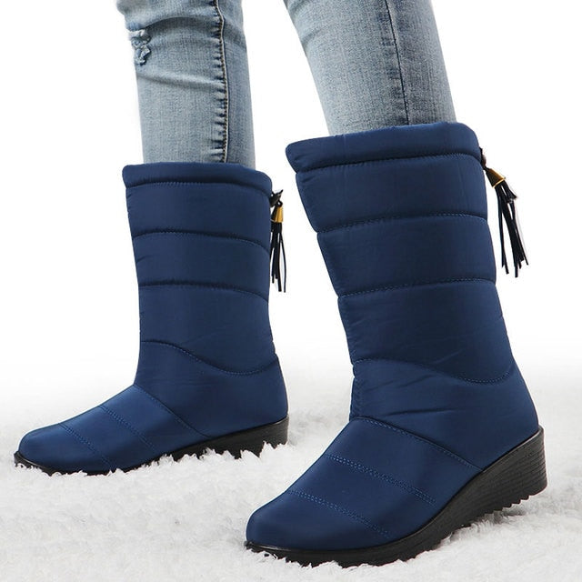 Boots Women Waterproof Snow Boots Mid-Calf Bota