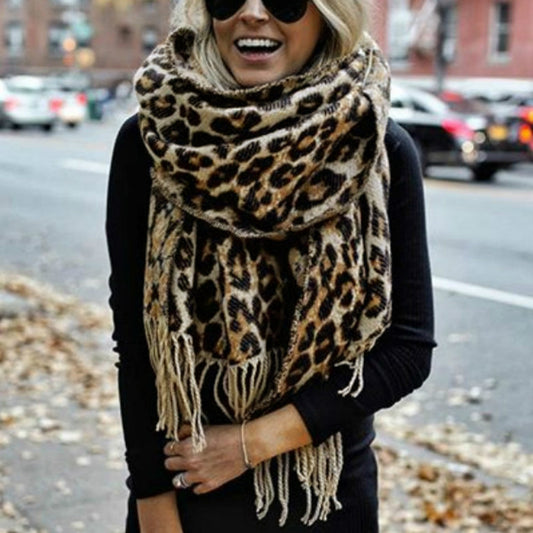 Poncho Leopard Blanket Scarf Tassel