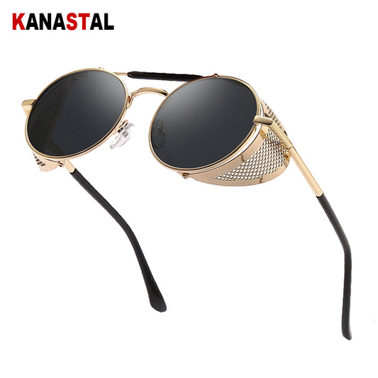 Retro Round Steampunk Sunglasses Shield