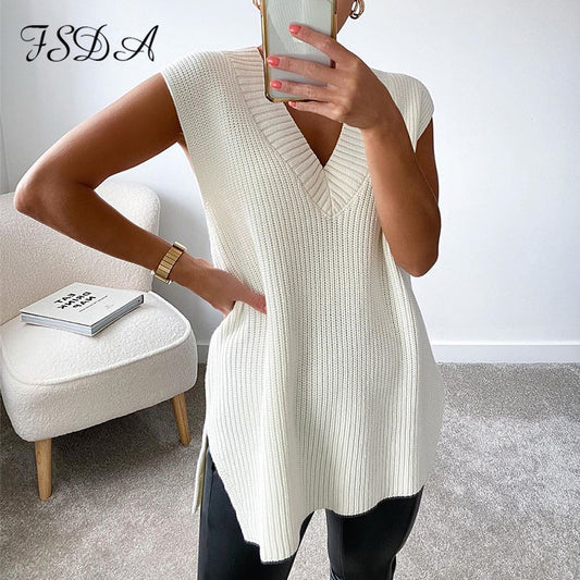 Women V Neck Sleeveless Sweater
