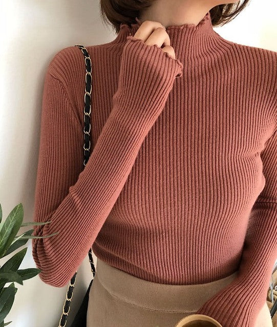 Turtleneck Ruched Women Sweater