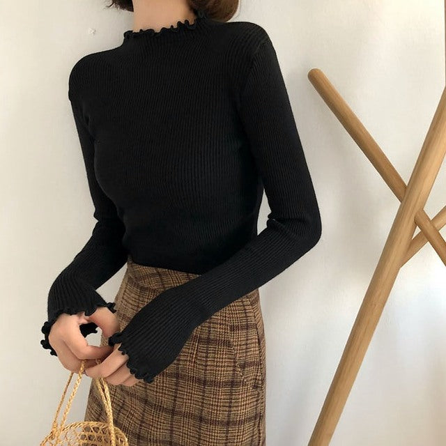 Turtleneck Ruched Women Sweater