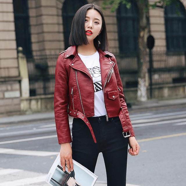 Pu Leather Jacket Women Bright Fashion
