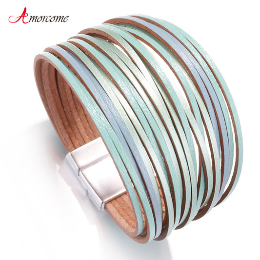 Boho Mint Leather Bracelets