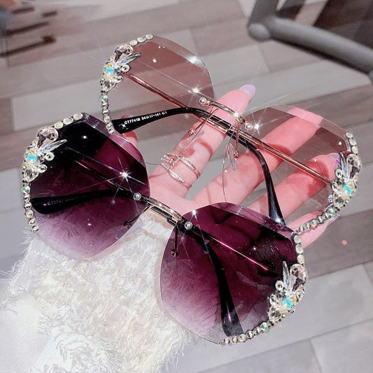 Vintage Rimless Rhinestone Sunglasses Women Men Fashion