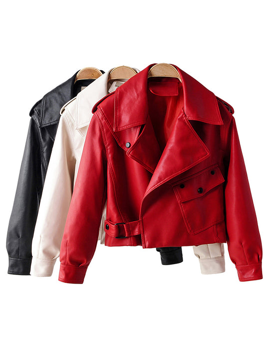 Women Faux Leather Jacket Pu Coat