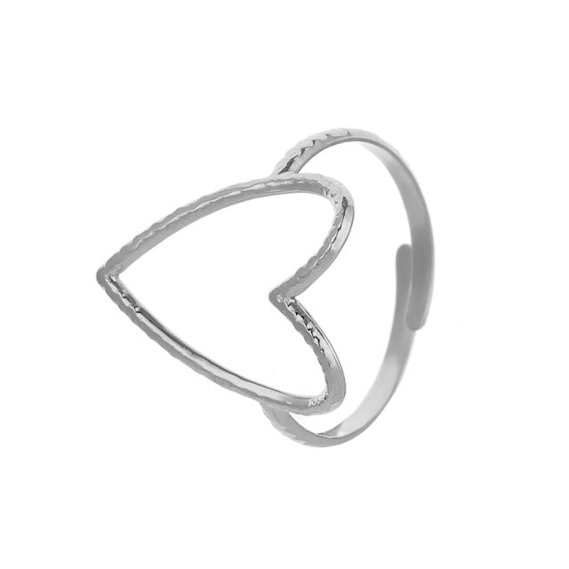 Stainless Steel 2 Color Big Heart Rings