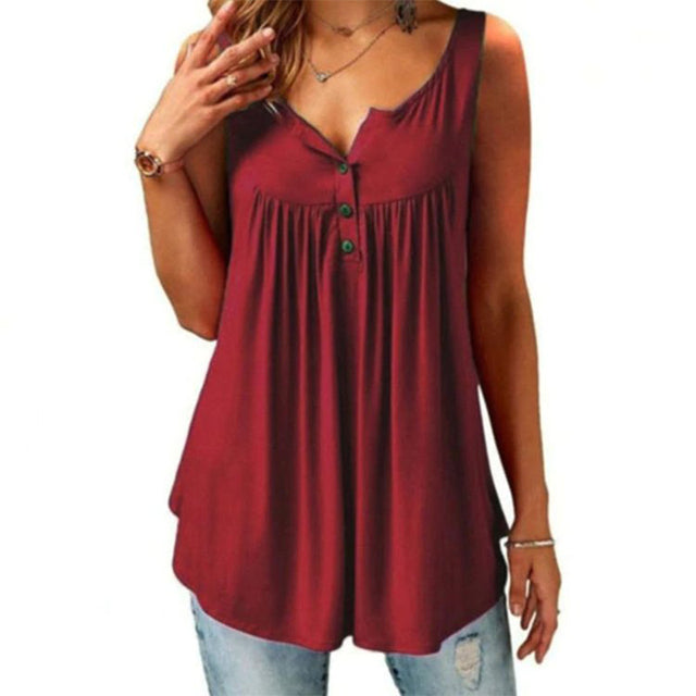 Loose Button Sleeveless Tank Top For Women