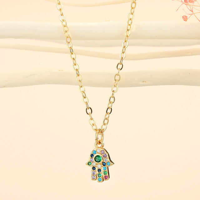 Turkish Crystal Evil Eye Hand Necklace