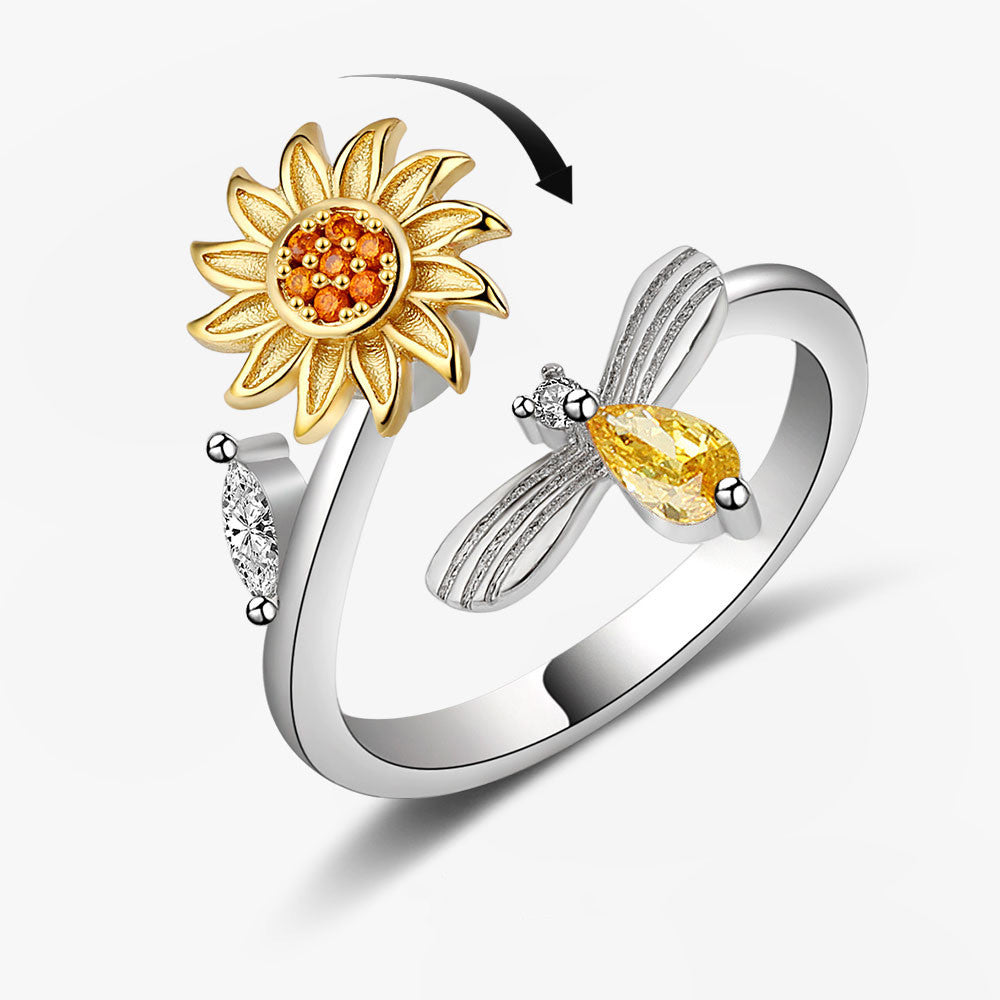 Spinning Sunflower Bee Anxiety Ring For Women