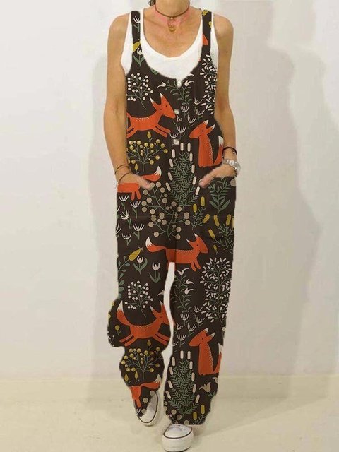 Women Rompers Flower Plant Print Casual