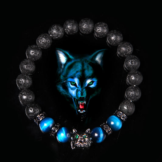 Wolf Charm Bracelets Men Natural Black 8 mm