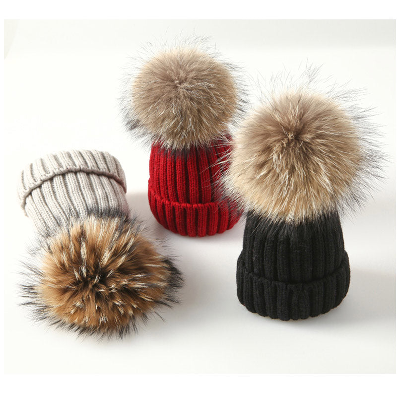 Winter Brand Female Fur Pom Poms hat