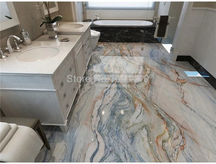 Self-Adhesive Waterproof Wallpaper 3D Marble Floor Tiles Murals Bathroom
