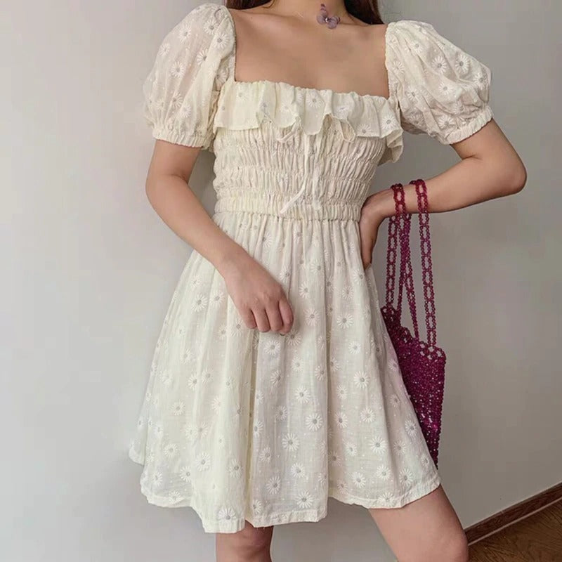 Sexy Ruffles Women Puffed Sleeves Dress