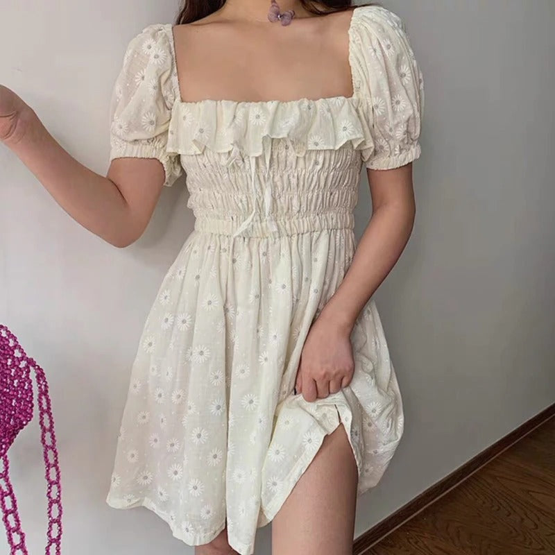 Sexy Ruffles Women Puffed Sleeves Dress