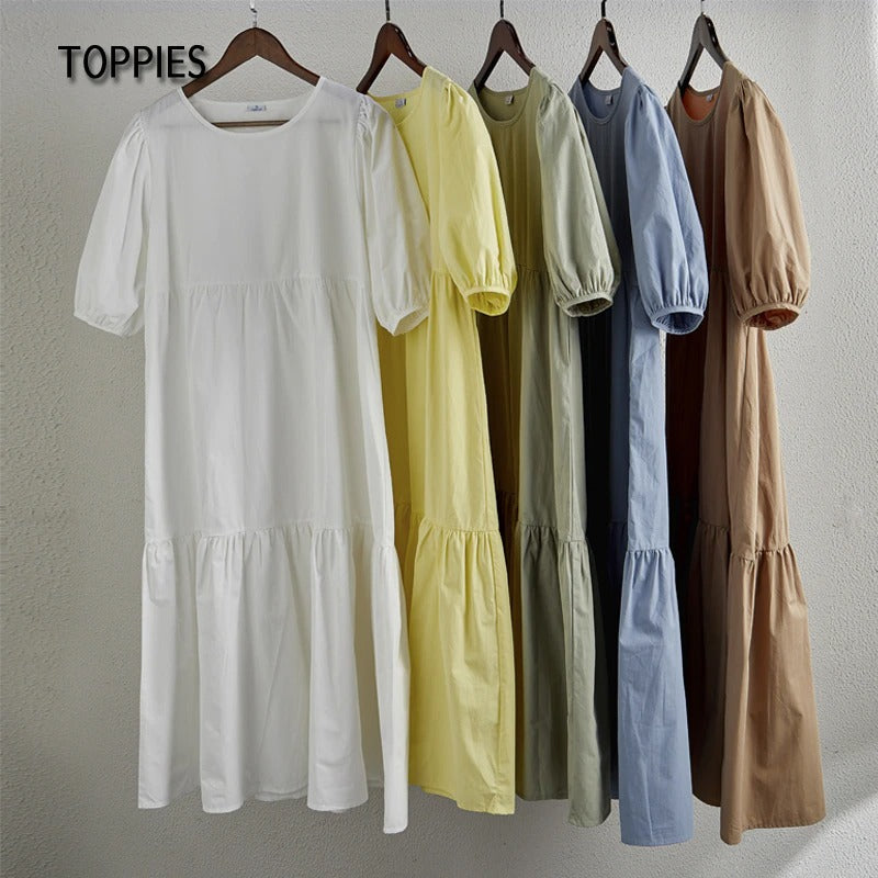 Toppies White Cotton Puff Sleeve Dress