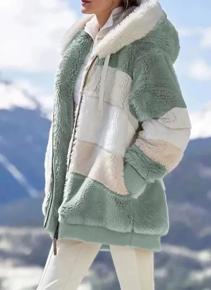 Winter Women Jacket Warm Plush Casual Loose Hooded Coat
